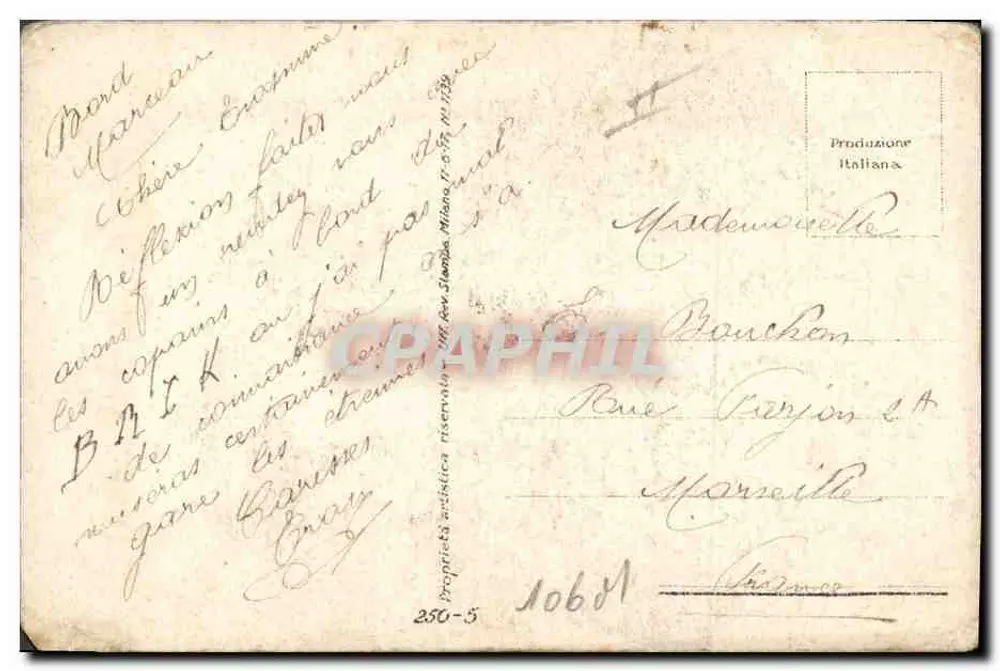 Femme au bouquet de roses — Marine Française, Service à la Mer — Production Italienne n°250-5 - Rückseite
