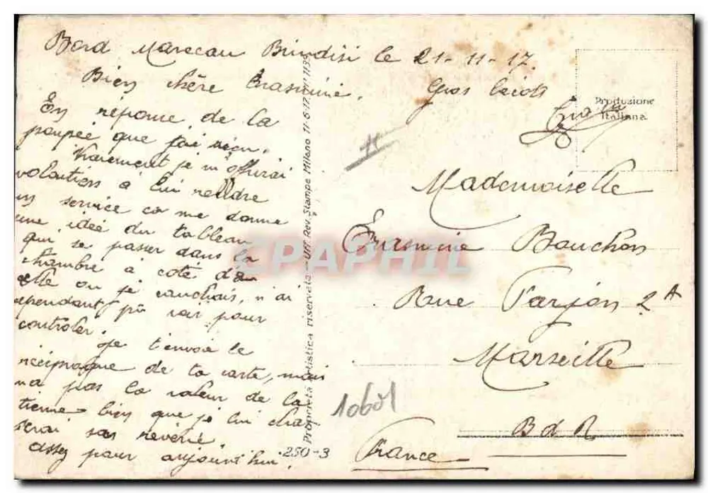 Junge Frau im Bett — T. Corbella — Marine Française Service à la Mer - Rückseite