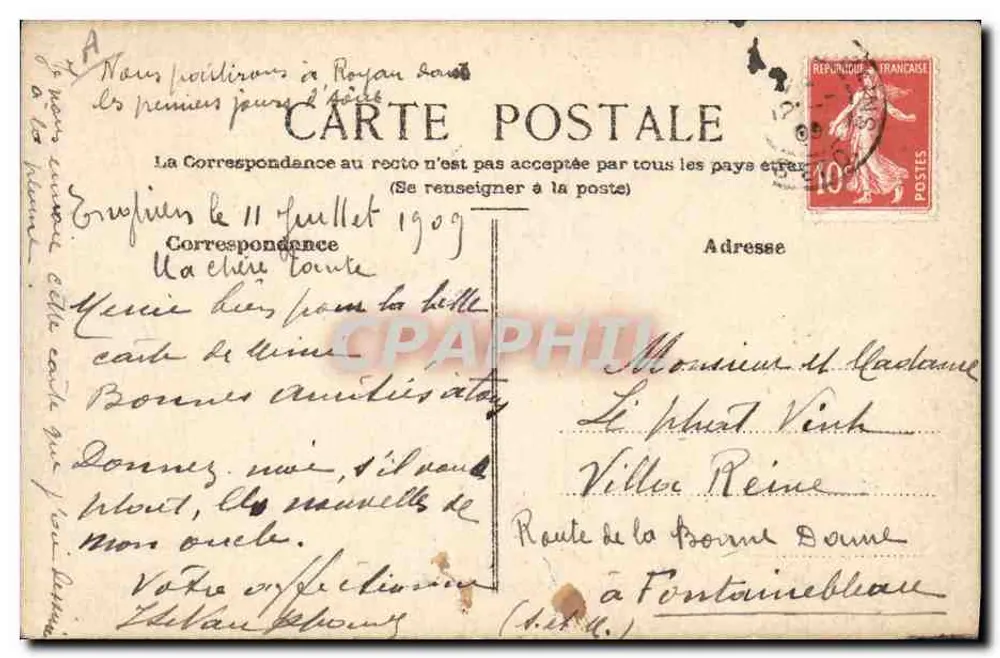 Widok na wsi brzegowej z młynem wiatrowym — rysunek Jana Levan Khannha — lipiec 1909 - Rewers
