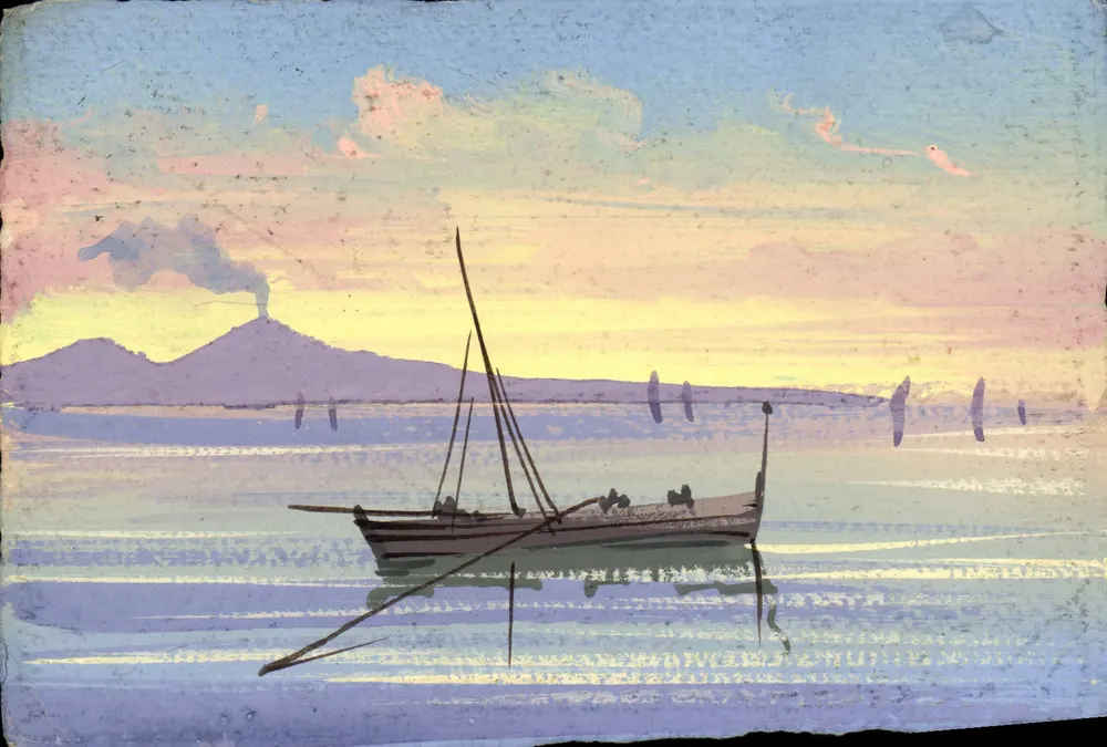 Vista da ilha de Stromboli — barco ao entardecer — editor desconhecido - Frente