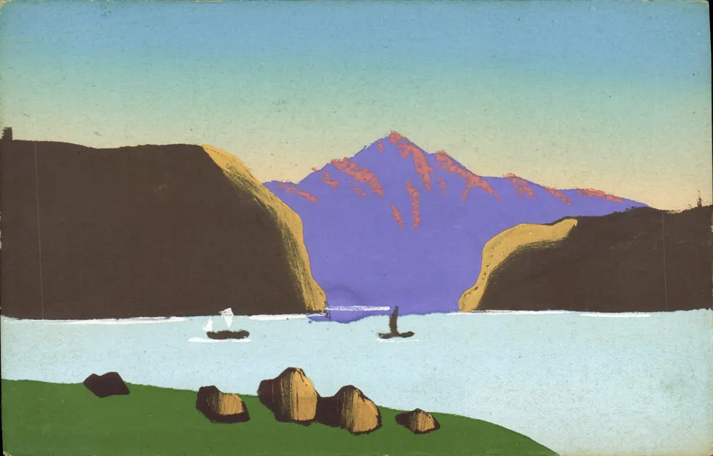 Lago com montanhas nevadas — vista estilizada — Nr. 32 - Frente