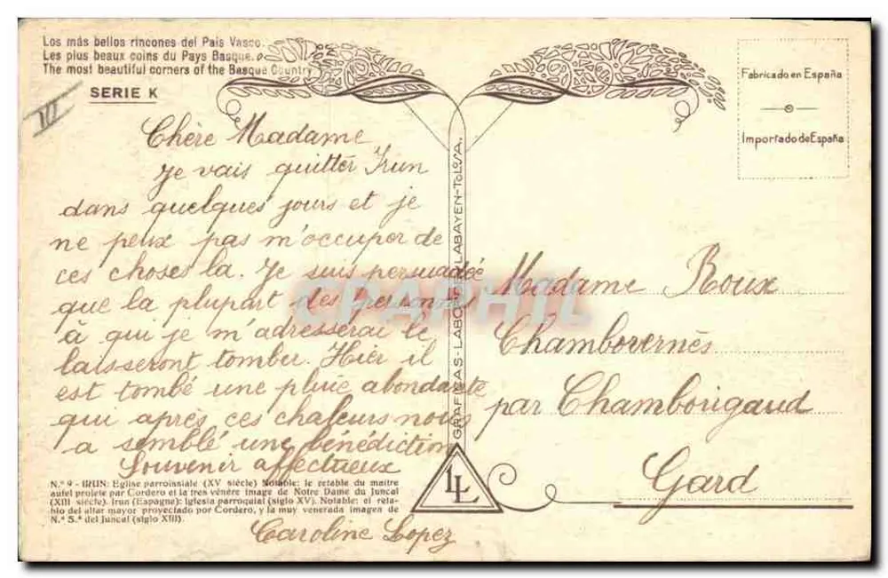Irun — Pfarrkirche des 15. Jahrhunderts — Gráficas Labayen-Txibar, Serie K - Rückseite