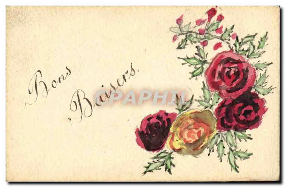 Bons Beijos — buquê de rosas — carta postal - Frente