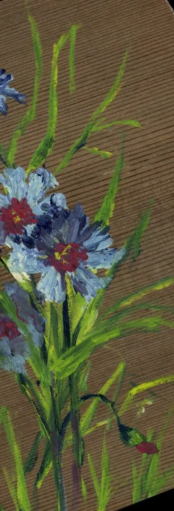 Flores azuis e vermelhas — pintura a óleo — carta postal francesa - Frente