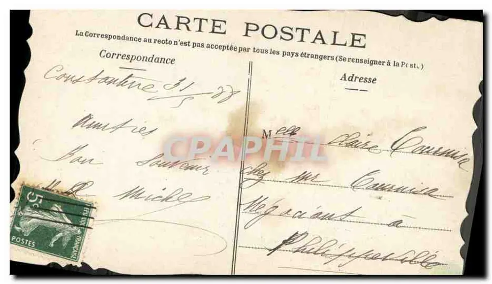 Flores azuis e vermelhas — pintura a óleo — carta postal francesa - Verso