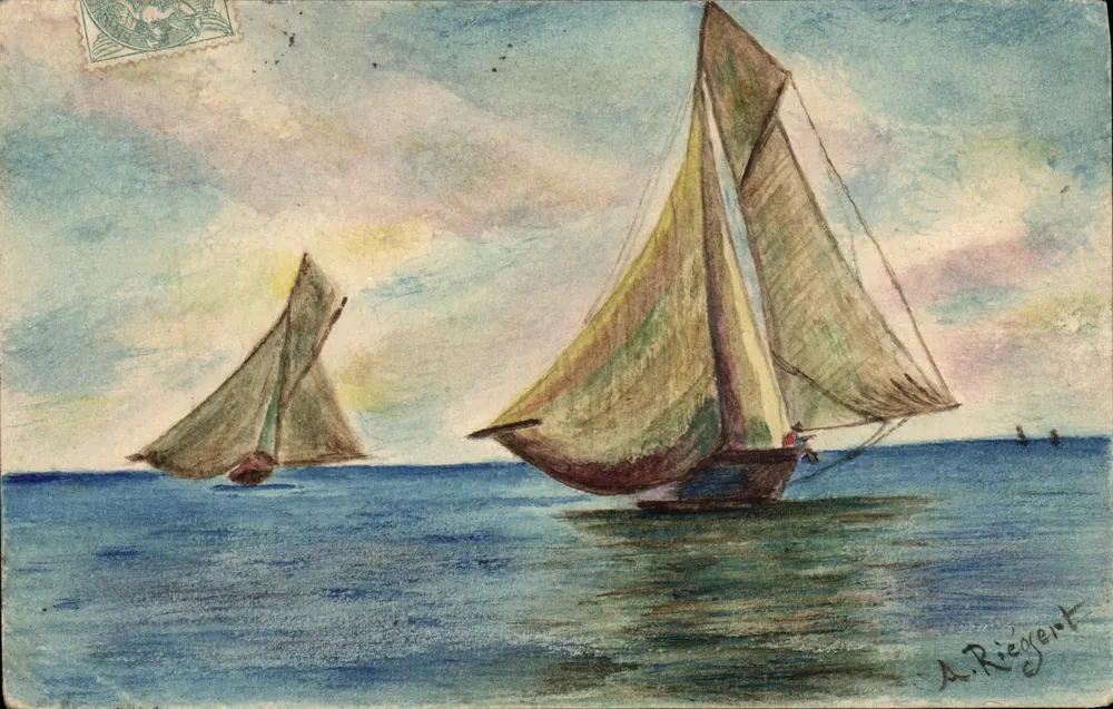 Dois barcos a vela no mar — A. Riegent — editor não visível - Frente