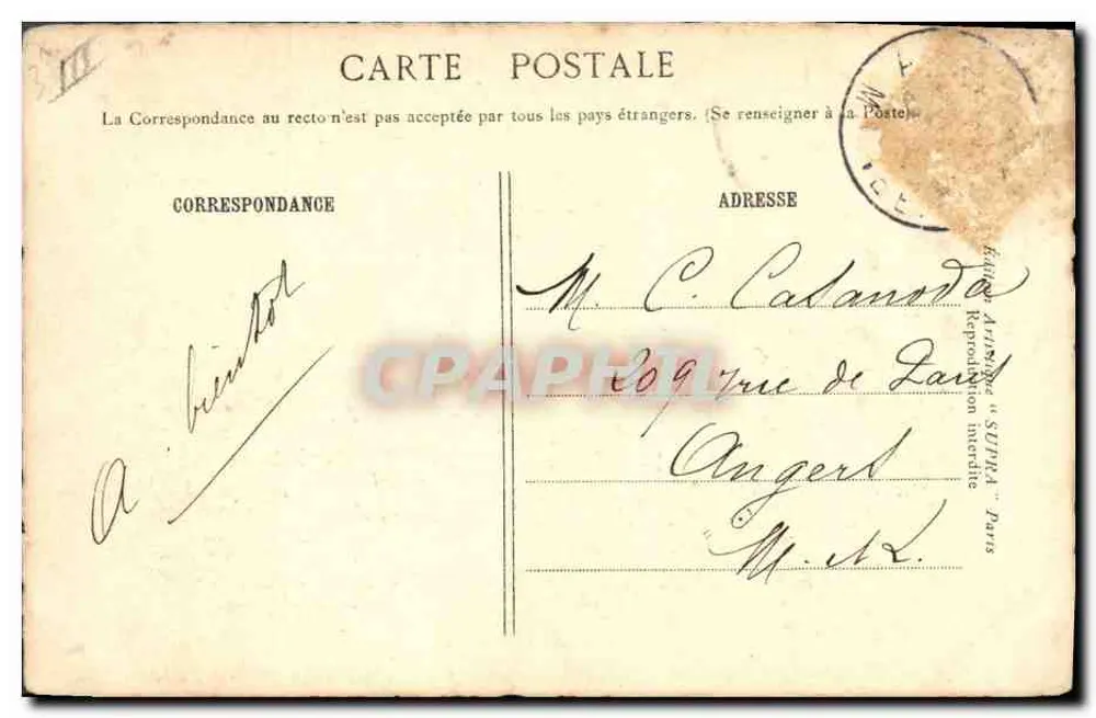 Napoleons Abschied in Fontainebleau — Verlag SUPRA Paris, Seriennummer nicht sichtbar - Rückseite