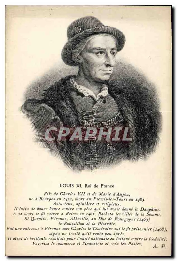Louis XI, König von Frankreich — gravuriertes Portrait — Verlag A. P., Tours - Vorderseite