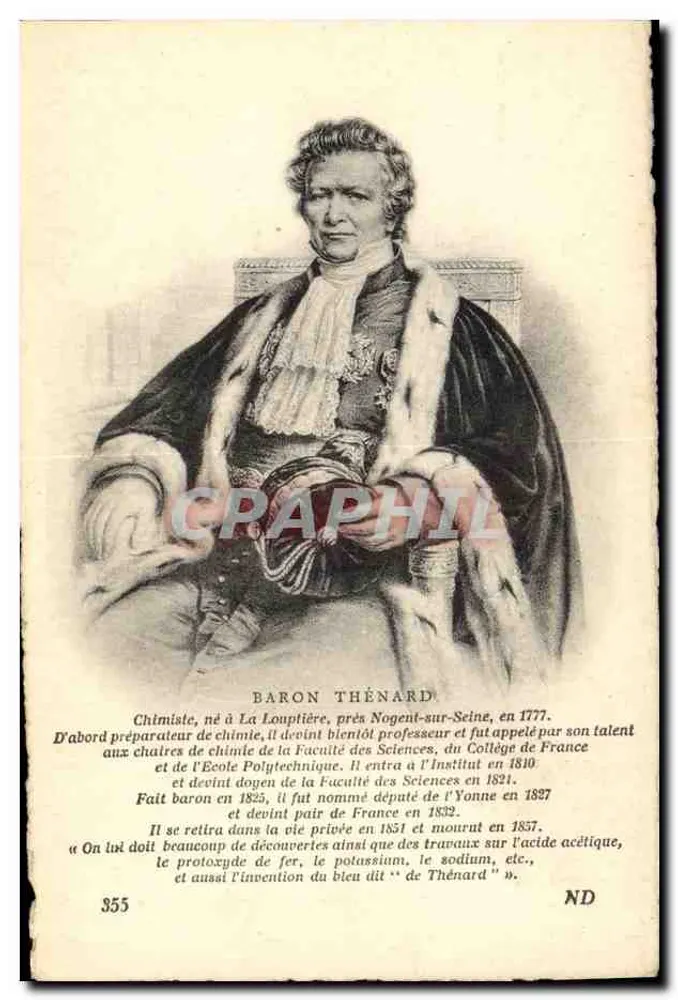 Barão Thénard — Químico francês — Editor: Lévy & Seurmin Réuïts, Paris - Frente