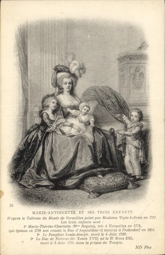 Marie-Antoinette und ihre drei Kinder — Nachbildung nach dem Gemälde von Madame Vigée-Lebrun, 1787 — ND Phot, n°36 - Vorderseite