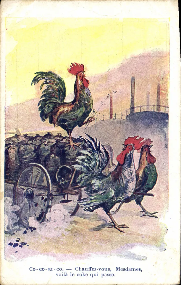 Galo motorista — Galo motorista — Carta postal humorística - Frente