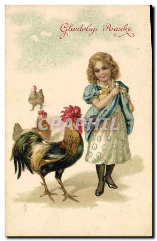 Menina com galinhas — Glaedelig Paaske — Editor F. Ph. Copenhague, n°3 - Frente