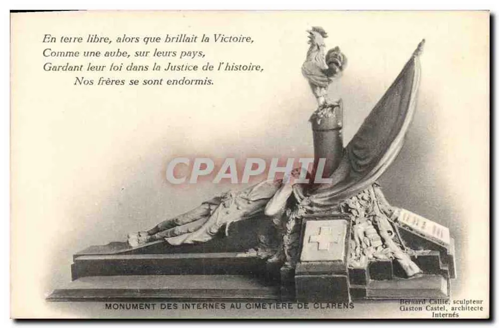Monument des Internés au cimetière de Clarens — sculpture de Bernard Callié, architecte Gaston Castel — éditeur Arts Graphiques L.L. à Montreux - Awers