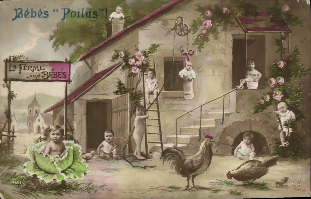 Bebês "Poilus"! — A Fazenda dos Bebês — Editor E. BURIA, n° 420/2 - Frente