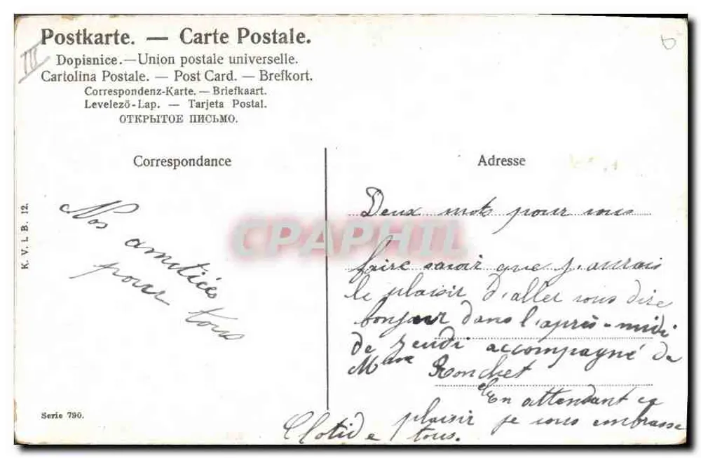 Frau mit Körben — ländliche Szene mit Kindern in einem Baum — Verlag K.V.L.B. Nr. 790 - Rückseite