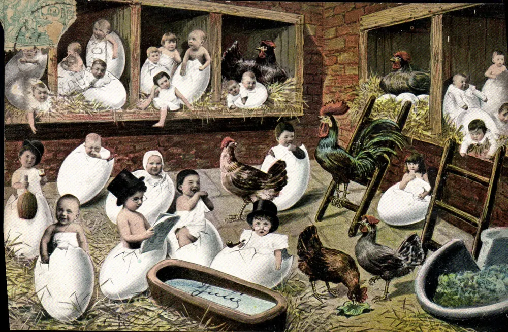 Bébés et poules dans une ferme — édition de la série 319 — Union postale universelle - Vorderseite