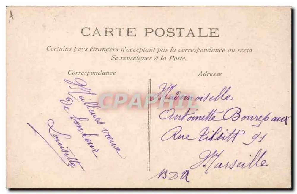 Porträt von Louise Sauvaget — 31. Dezember 1904 — Orvillety Phot. - Rückseite