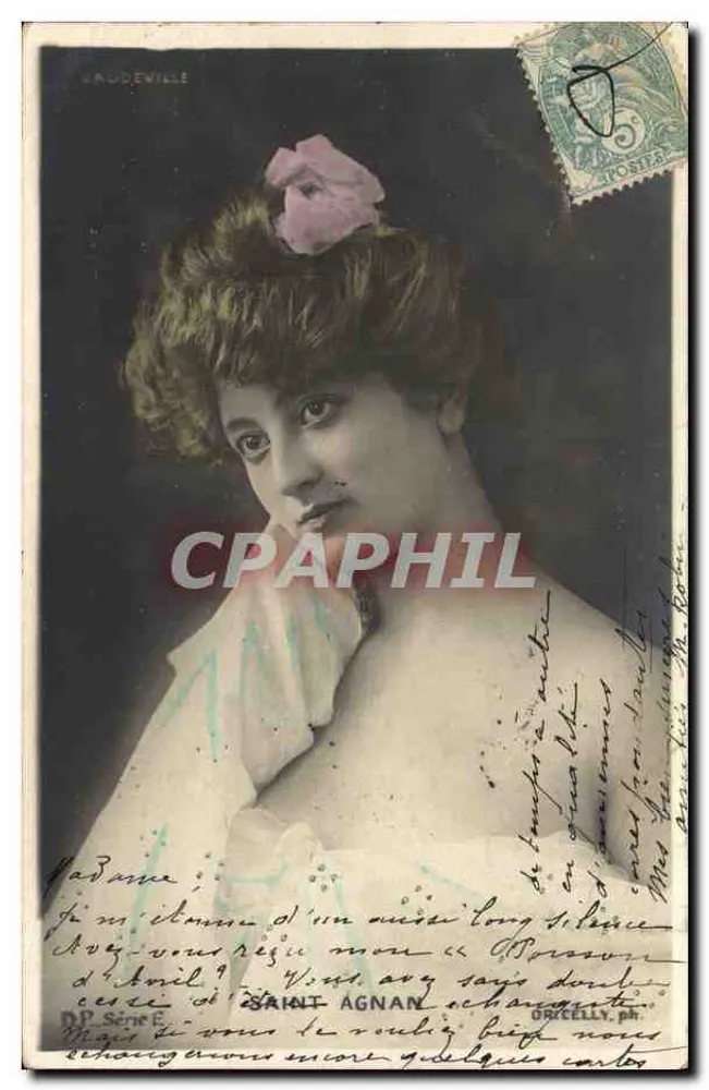 Madame Vaudeville — Portrait einer Frau mit Rose — D.P. Serie E - Vorderseite