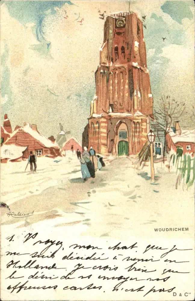 Woudrichem — église sous la neige — éditeur D & C - Vorderseite
