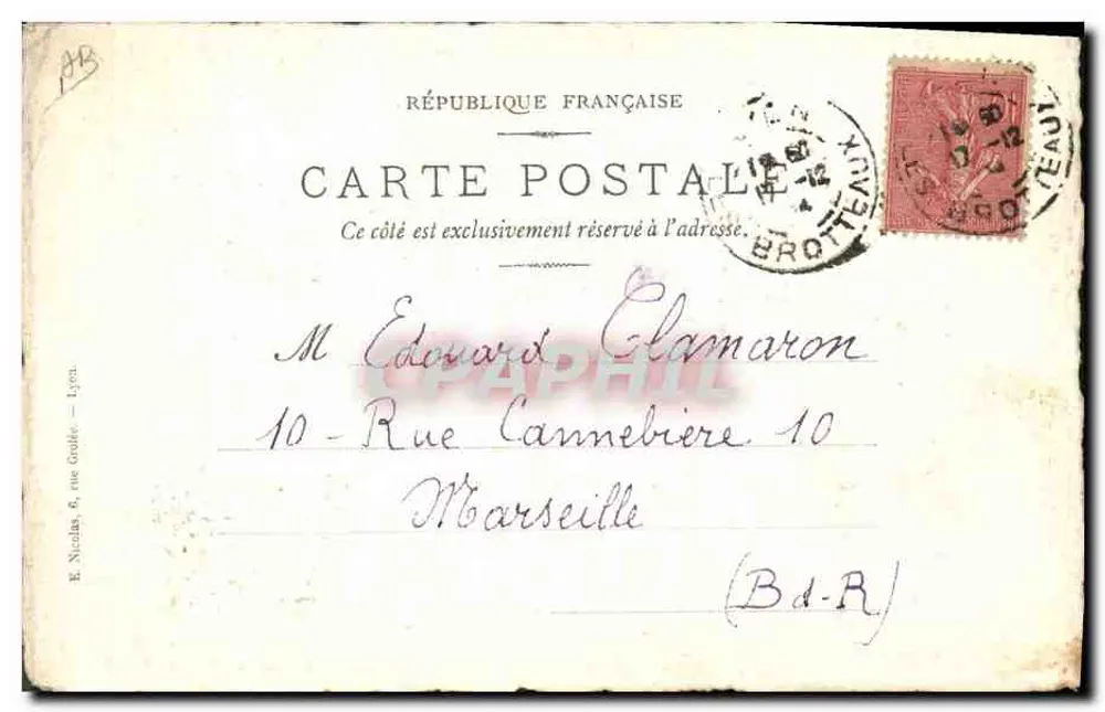 Lyon - Dessin d'un homme assis et d'une escargot - H. Gerbaulet - Verso