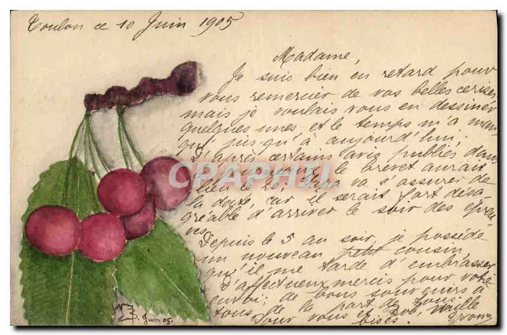 Couloum — Cerejas — Carta postal francesa - Frente