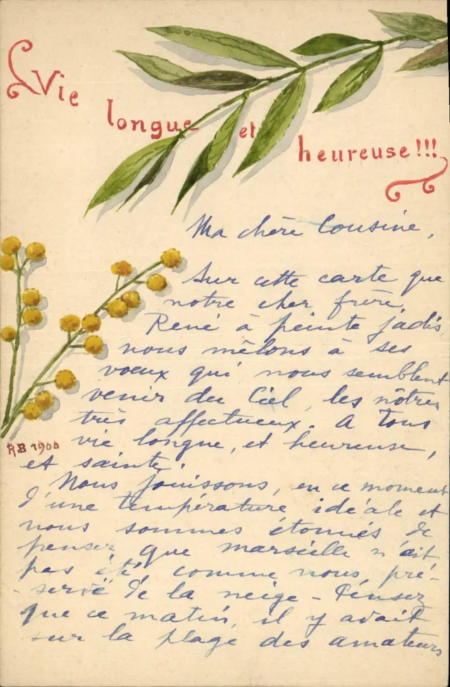 Mimosa e folhas — Desejos de longa vida — RB 1906 - Frente
