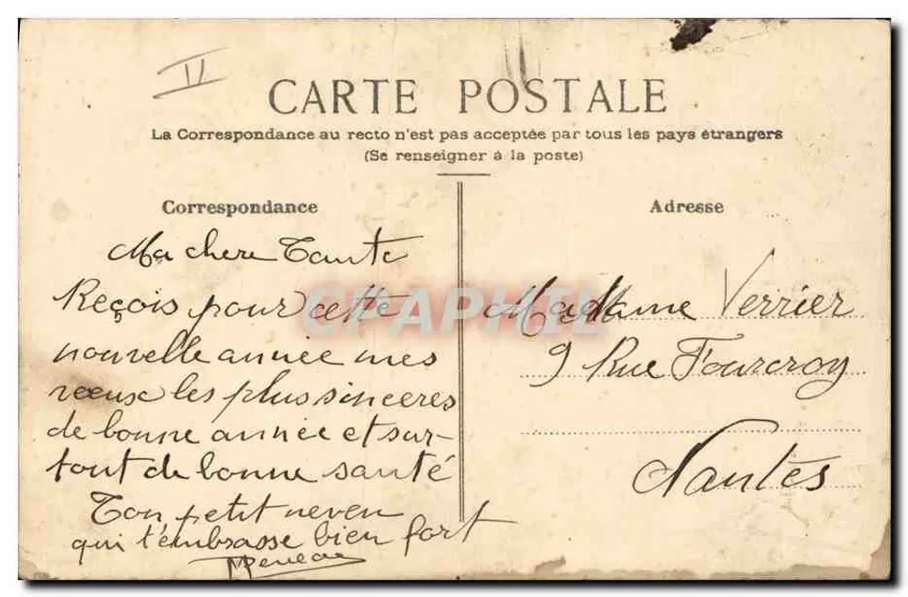 Homem com casaco e chapéu de aba larga — desenho assinado por M. Penea — editor não visível - Verso