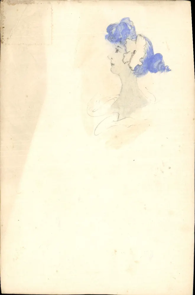 Retrato de mulher — estilo Art Nouveau — desenho a tinta e aquarela azul - Frente