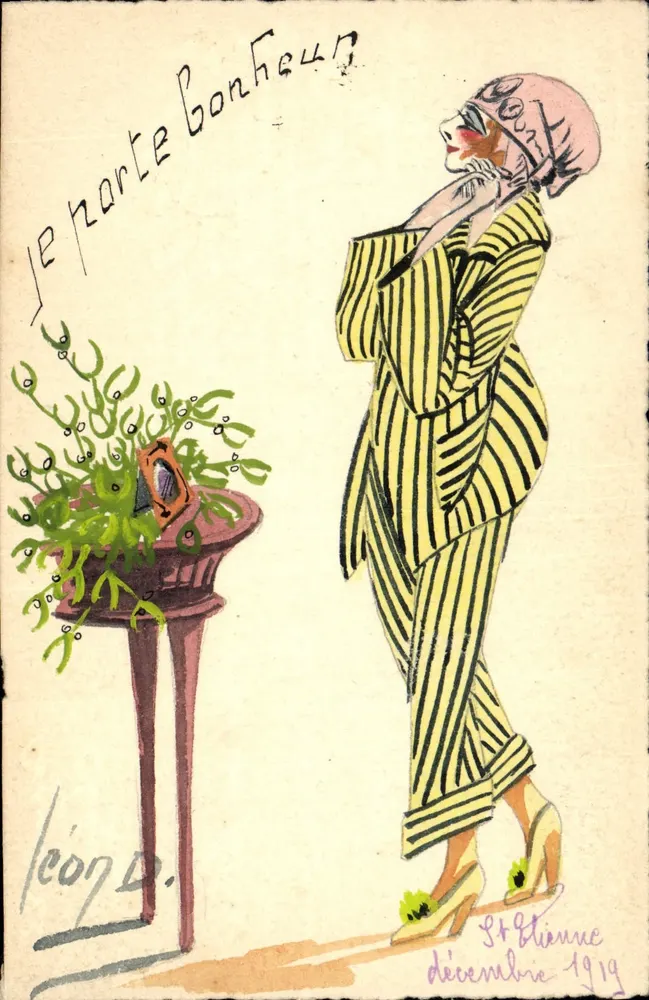 Frau in gestreiftem Kleid — Saint-Germain-des-Prés — Léon D. — n° 133 - Vorderseite