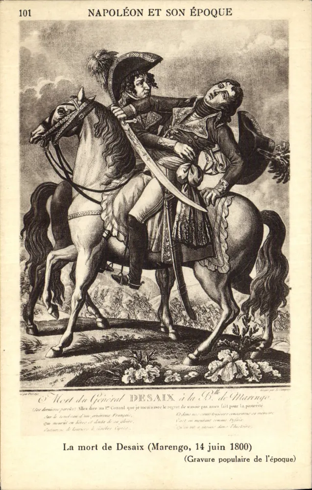 Napoleon und seine Zeit — Tod des Generals Desaix bei der Schlacht bei Marengo, 14. Juni 1800 — Volksgravur der Zeit, Nr. 101 - Vorderseite
