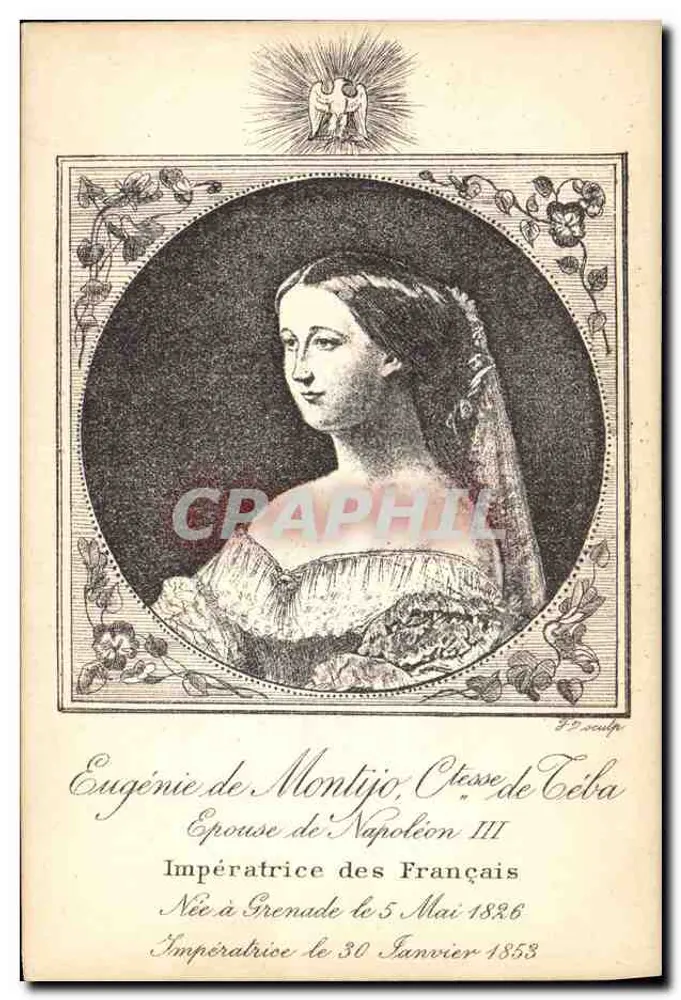 Eugénie de Montijo — Ehefrau Napoleons III. — Gravur von J.2. sculpt. - Vorderseite
