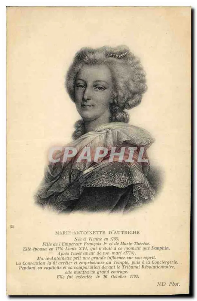 Marie-Antoinette da Áustria — Retrato gravado — ND Phot. n°35 - Frente