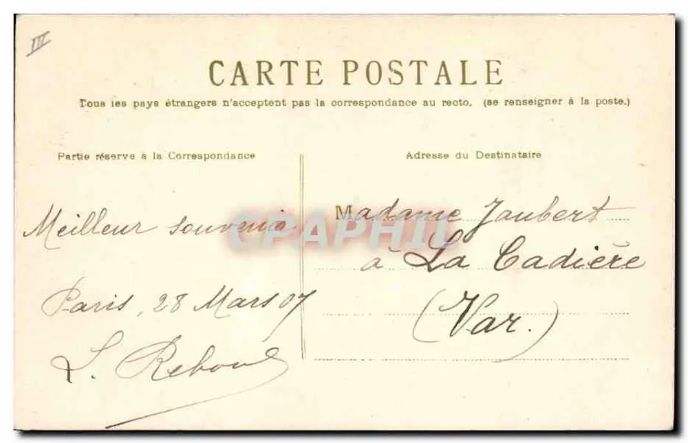 Galos e pintinhos — flores brancas — carta postal de P. Rebouh - Verso