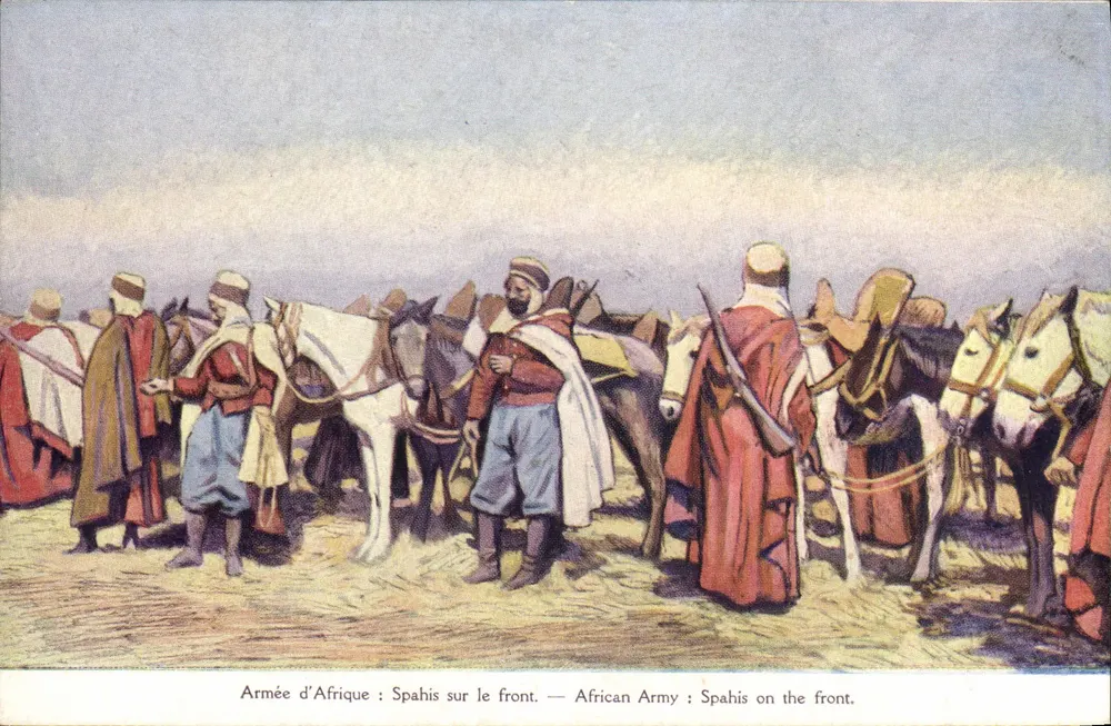 Armée d'Afrique : Spahis en el frente — African Army : Spahis on the front. - Anverso