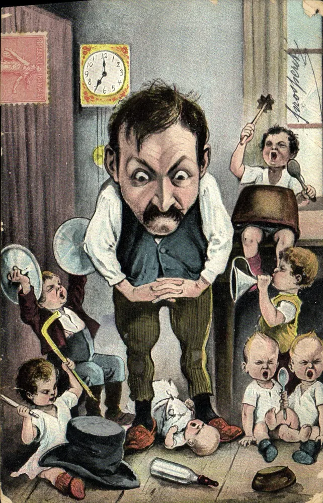 Enfants jouant avec un adulte — caricature — éditeur R. F. Gilliours, Paris, série 657 - Vorderseite