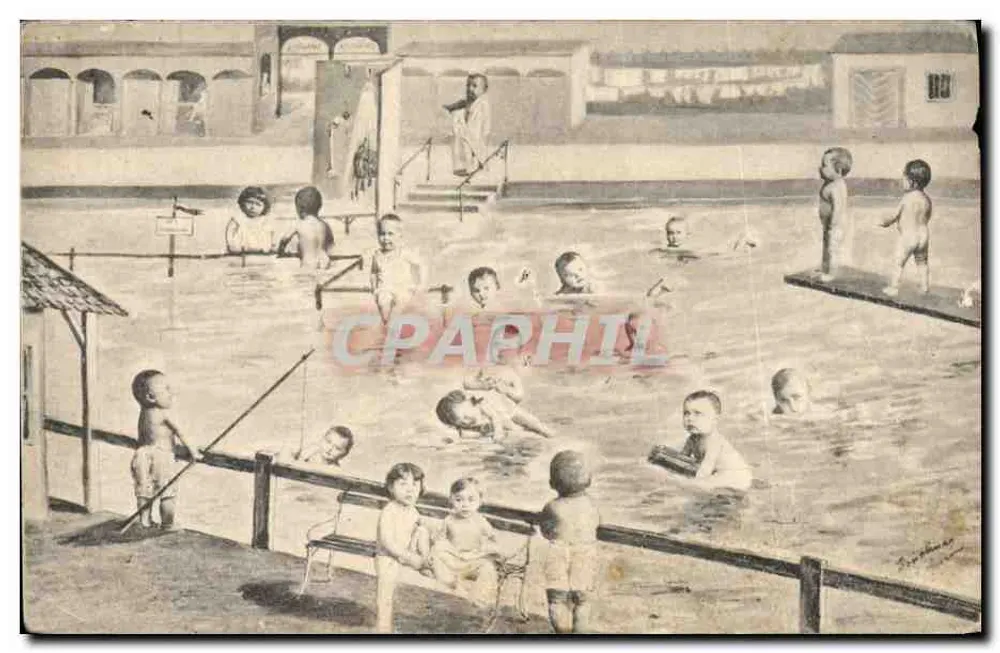Kinder, die in einem Pool spielen — Sommerszene — Verlag 'L. G. B. & Cie' n° 123 - Vorderseite