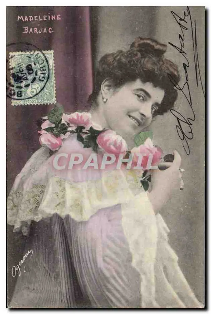 Madeleine Barjac — Portrait in einem Rüschenkleid und Rosen — Ogeron - Vorderseite