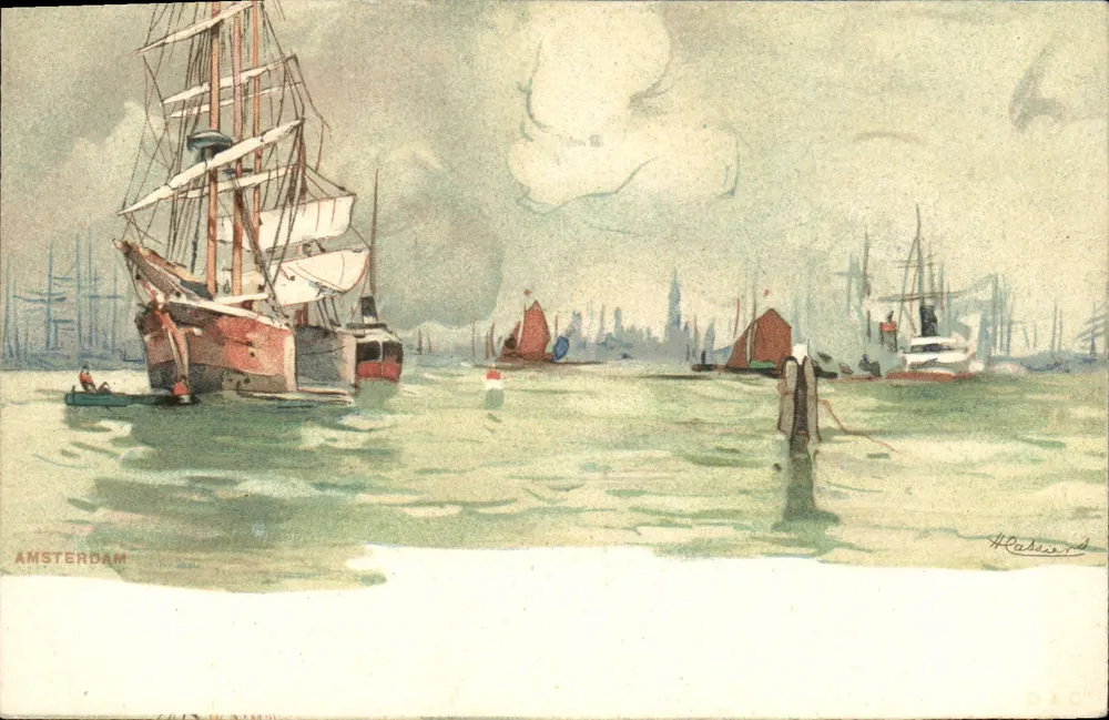 Amsterdam — vista portuária com navio a vela — H. Hasseur - Frente