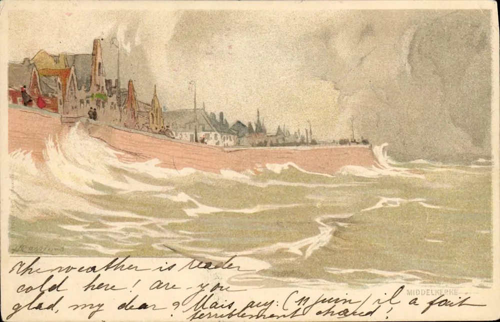 Middelkerke — Blick auf die Küste bei windigem Wetter — Verleger R. Castlereagh - Vorderseite