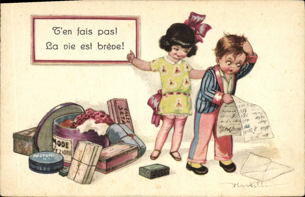 Kinder und Produktkorb — Illustration von Martelli — Verlag nicht sichtbar - Vorderseite
