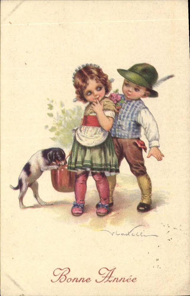 Kinder und Hund — Frohe Weihnachten — Vrankelli - Vorderseite