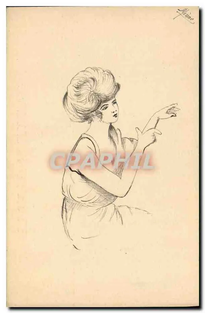 Giovane donna in abito — disegno a inchiostro — firmato 'Minire' - Recto