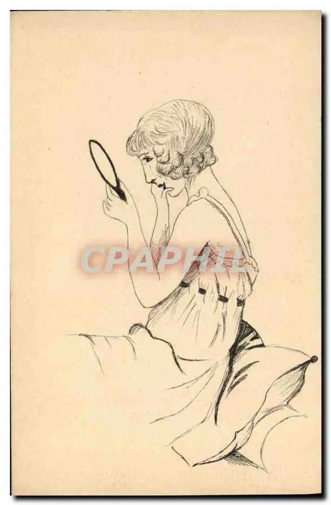 Donna in costume da bagno — che si guarda nello specchio — disegno a inchiostro - Recto