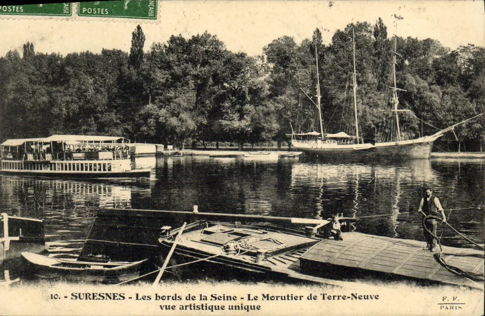 Suresnes - Die Ufer der Seine - Der Morutier von Neufundland Einzigartige künstlerische Ansicht — F. E. Paris, n°10 - Vorderseite