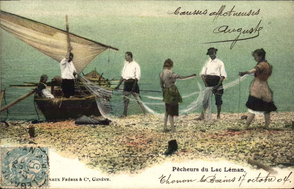 Fischer am See Léman — Échonon les Bains, 17. Oktober 1904 — Naux Frères & C°, Genf - Vorderseite