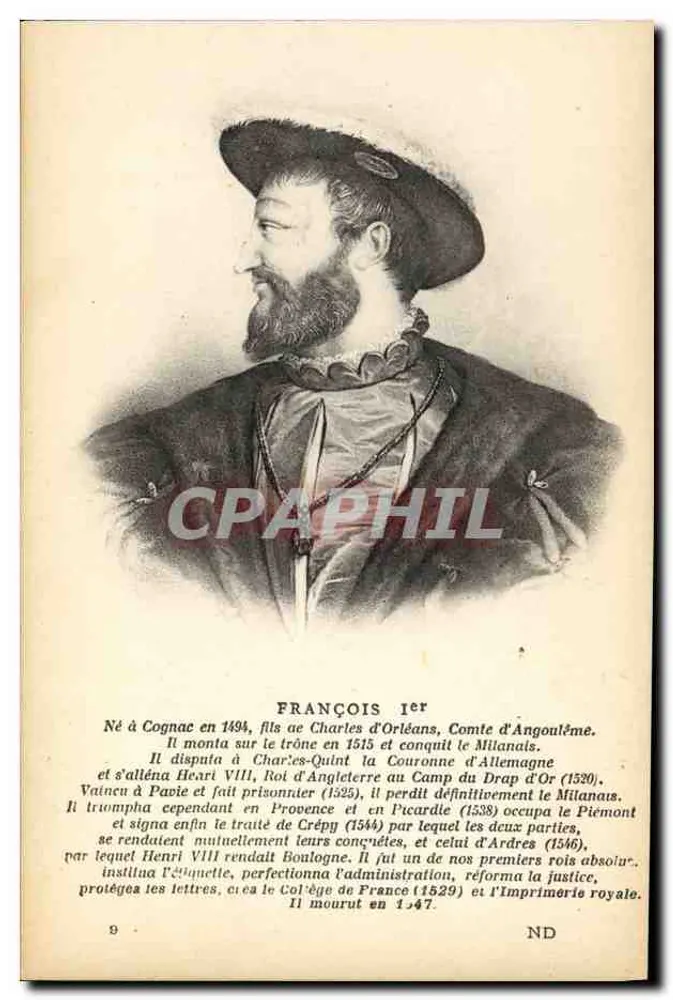 François I — król Francji — wydawca Letellier, Paryż, nr 9 - Awers