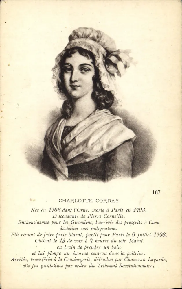 Charlotte Corday — Assassinato de Marat — Editora: Coleção de Arte & História E. S. Paris, n° 167 - Frente
