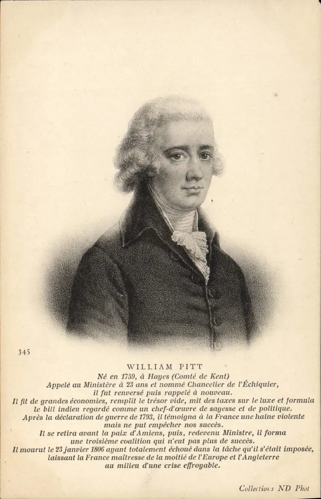 William Pitt — Conde de Kent — Editor ND Phot, n° 345 - Frente