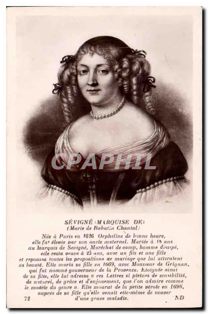 Marquesa de Sévigné — Retrato gravado — Edição Grignan - Frente
