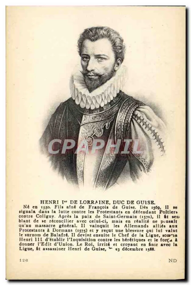 Henri Ier de Lorraine, duque de Guise — retrato gravado — editor Lévy e Neurden, Paris - Frente